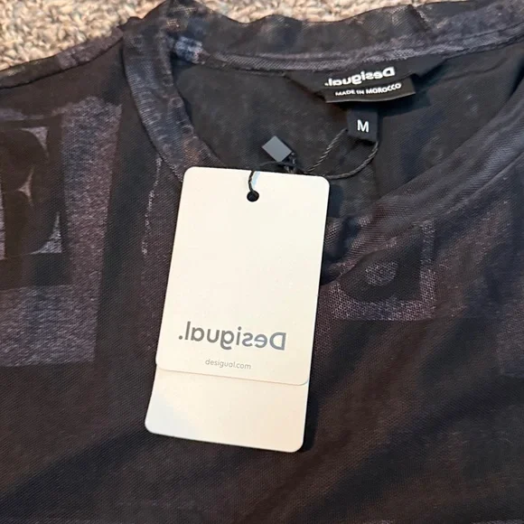 DESIGUAL Tulle Newspaper Midi Dress In Black Medium Brand New - Picture 9 of 11